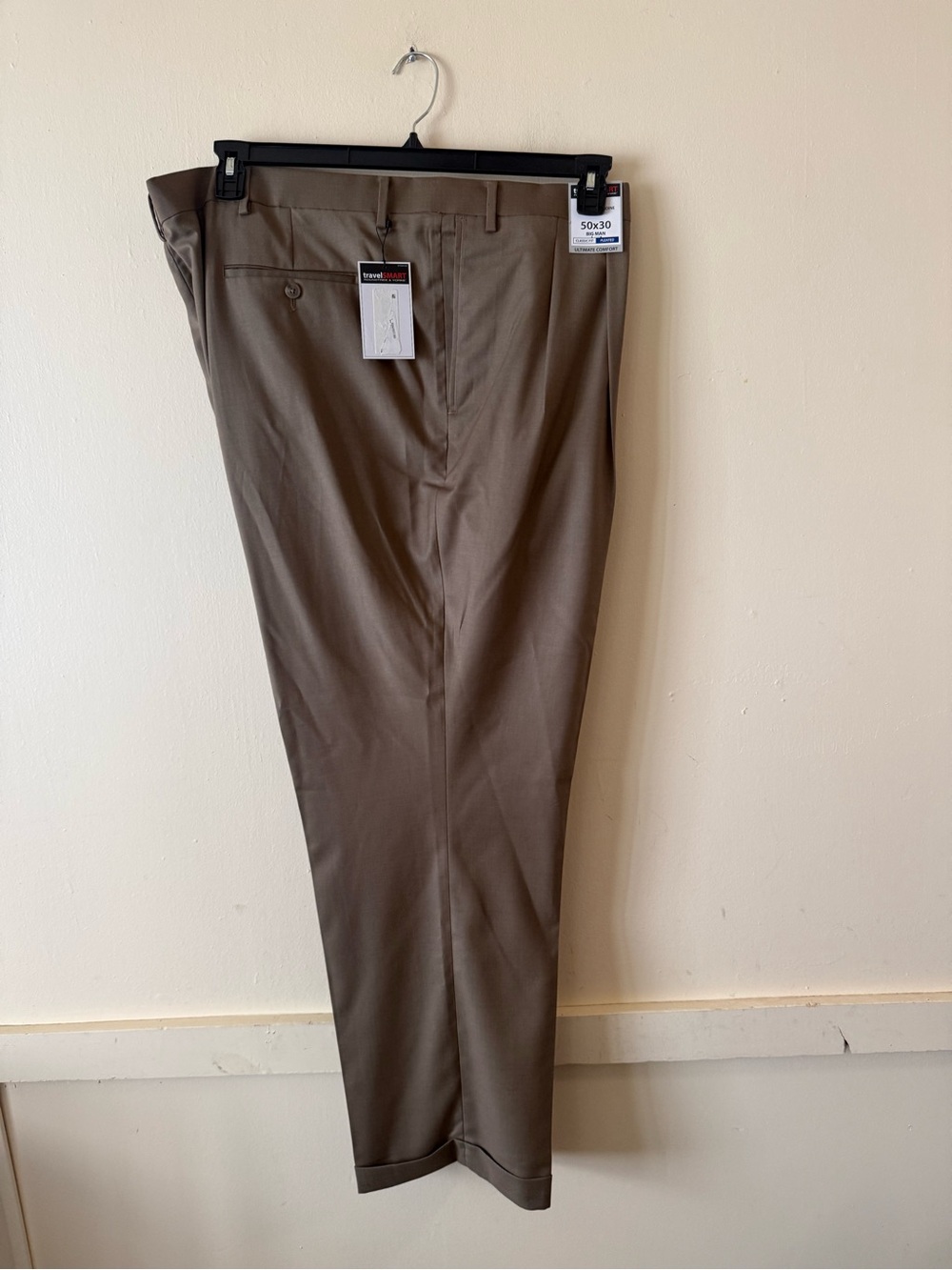 Roundtree & Yorke Travel Smart Pants 50 X 30 Tan Classic Fit Flat Front NEW